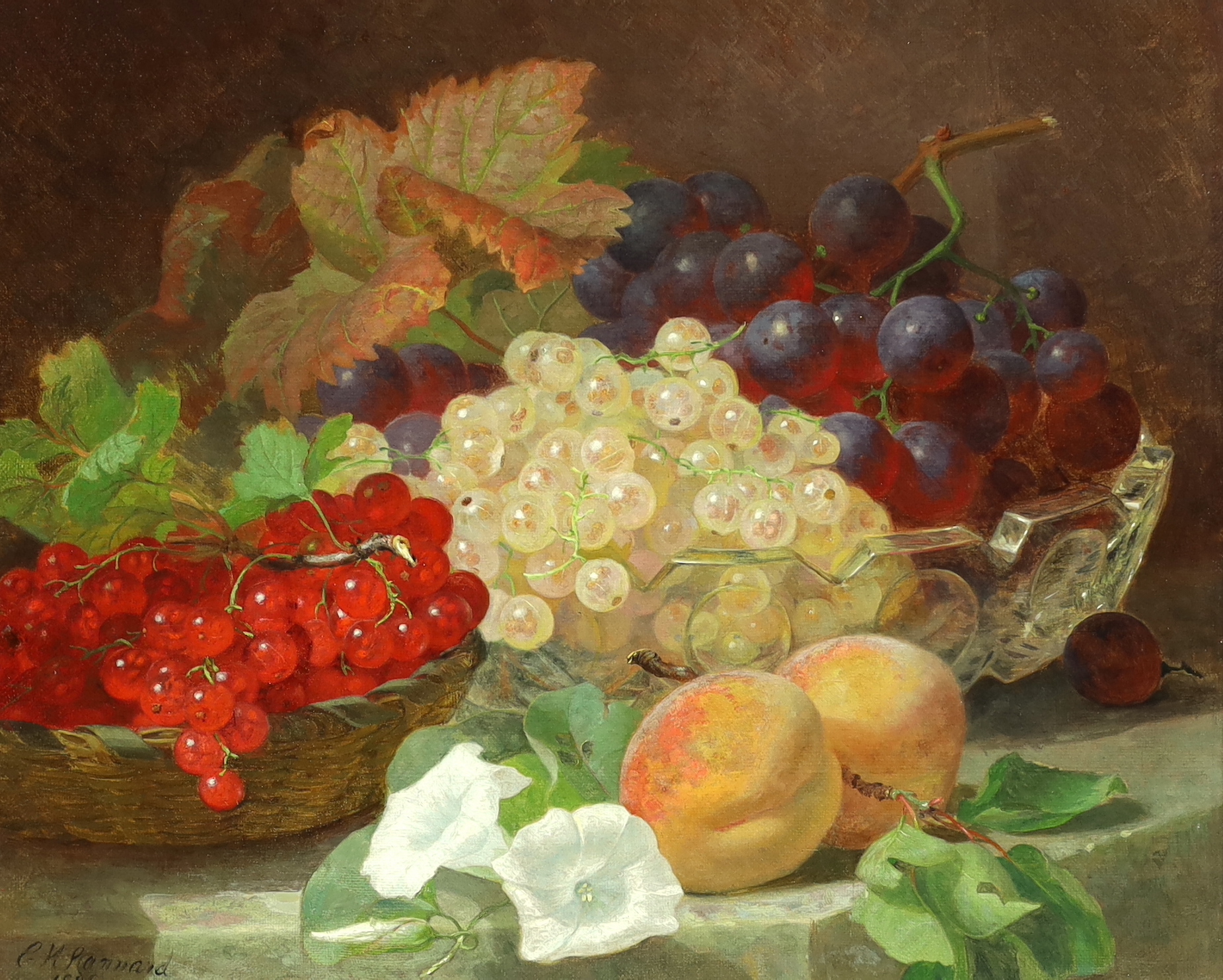 Eloise Harriet Stannard (English, 1829-1915), Red and white currants with grapes in a glass bowl, oil on canvas, 27 x 33cm